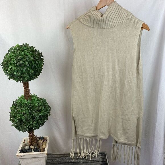 BCBGenerations Tan knit Fringe Trim Sleeveless Tunic Top S NEW - Picture 3 of 8